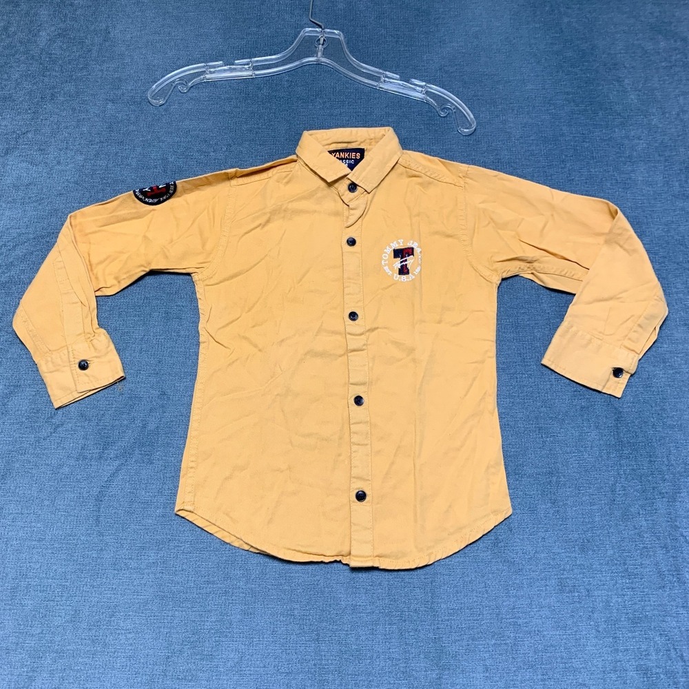 Tommy Hilfiger Yankies Classic Shirt Mens 26 Yellow Cotton Round Hem Long Sleeve